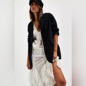 NWOT Free People Reggie Blazer Pinstripe Midnight Combo Navy Blue